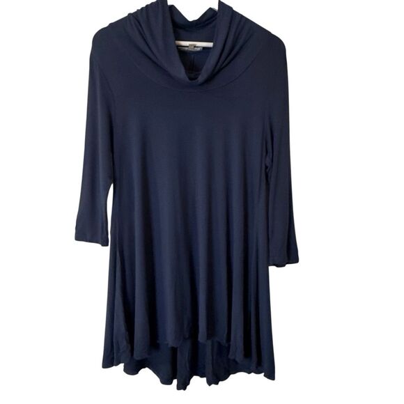 Joan Vass Studio navy blue cowl neck tunic blouse M - Picture 1 of 8